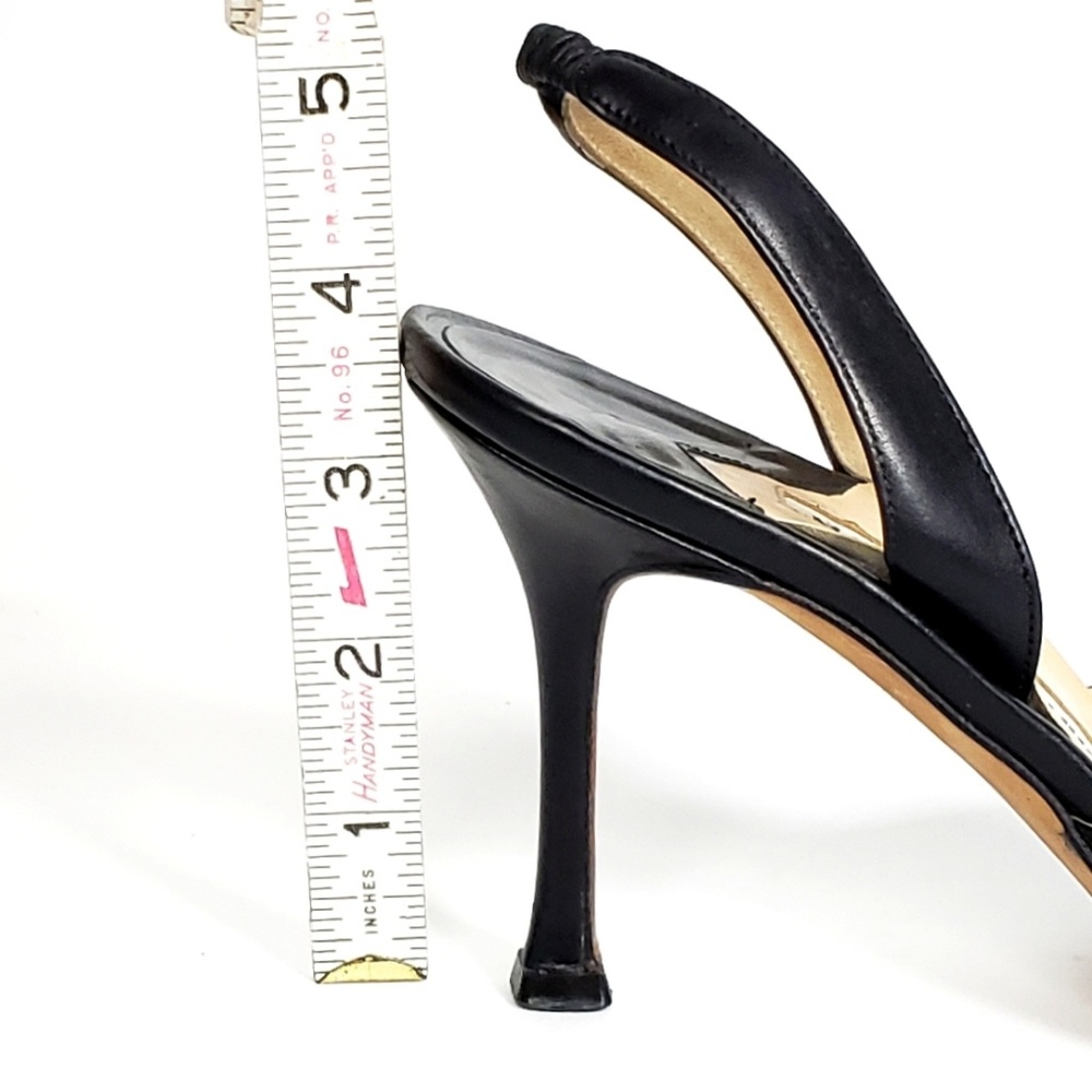Manolo Blahnik Black Leather Slingback Heels - Picture 7 of 8